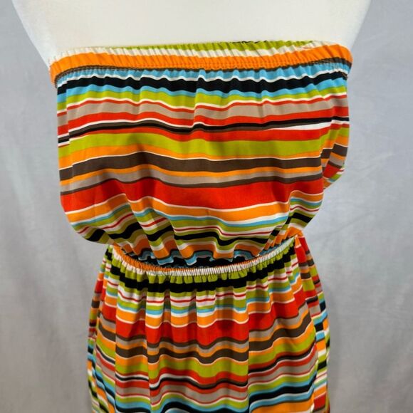 Multicolor striped strapless faux wrap dress size small - Picture 2 of 6